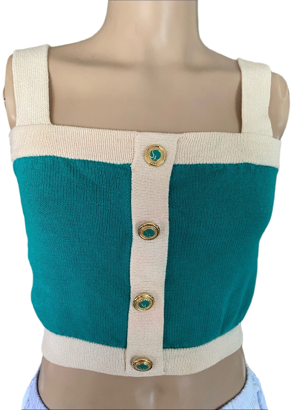 St. John Vintage Sportswear green and Cream cropped tank